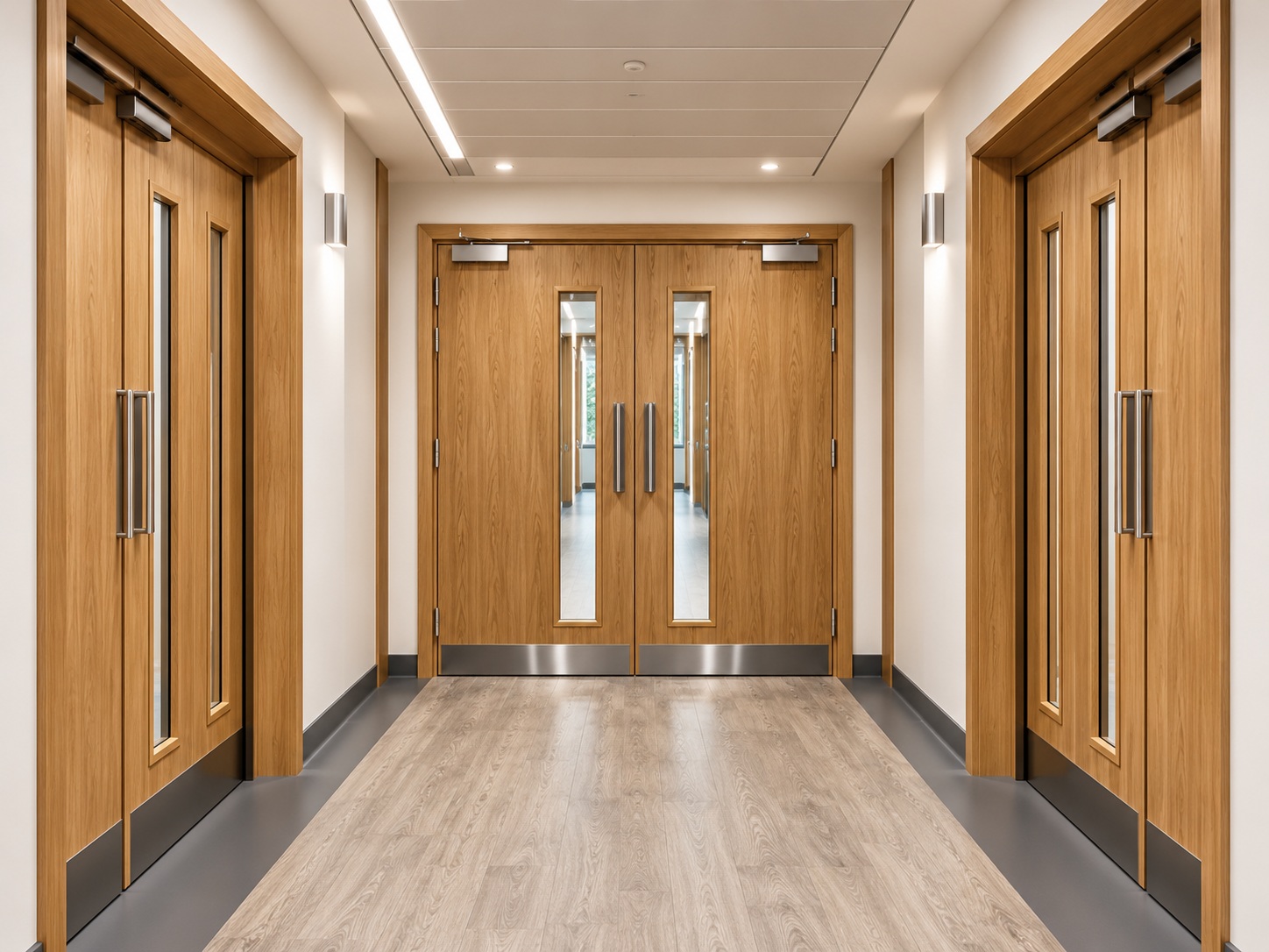 Timber fire doors in corridor