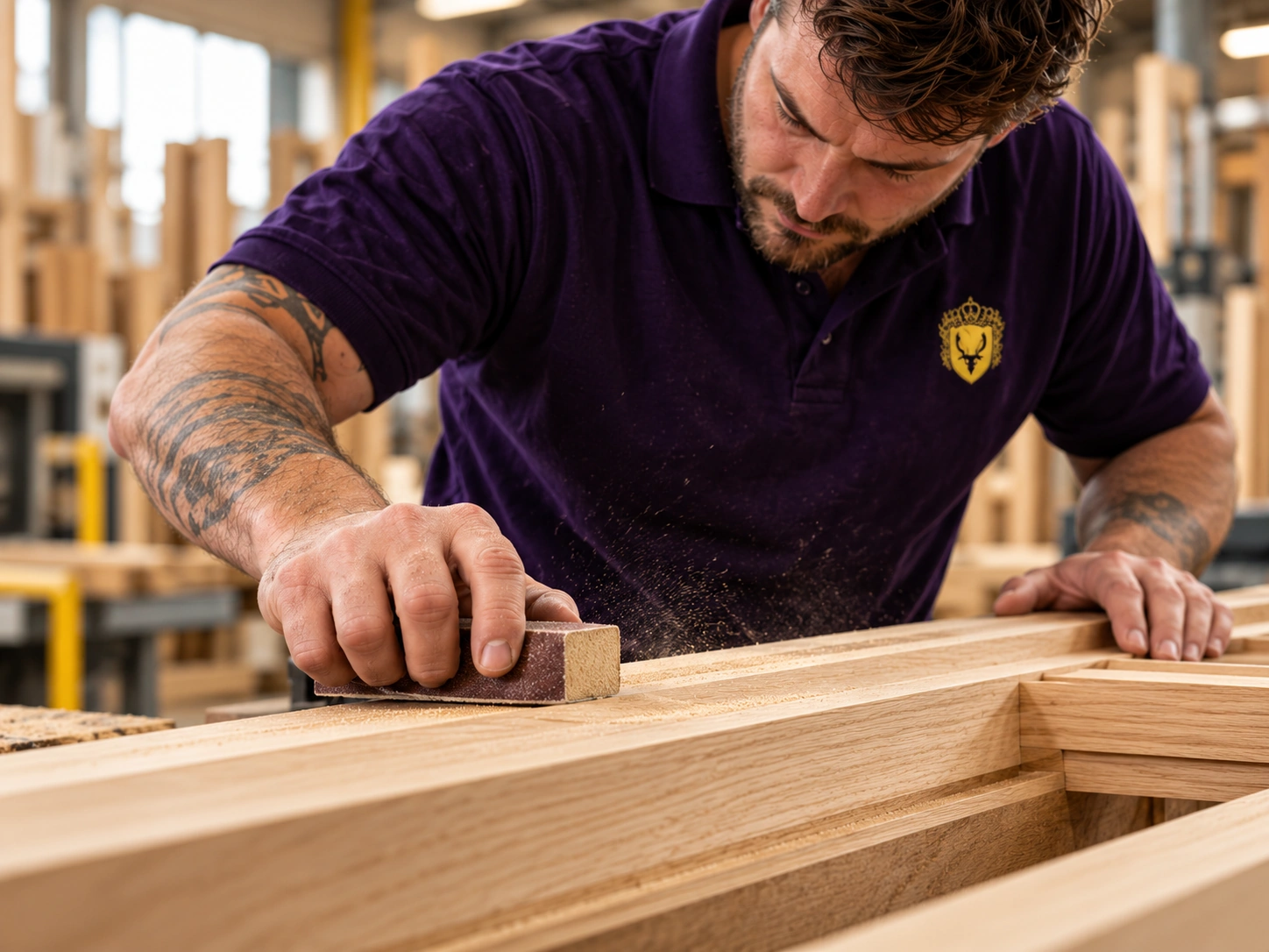 Joiner working on a bespoke timber component