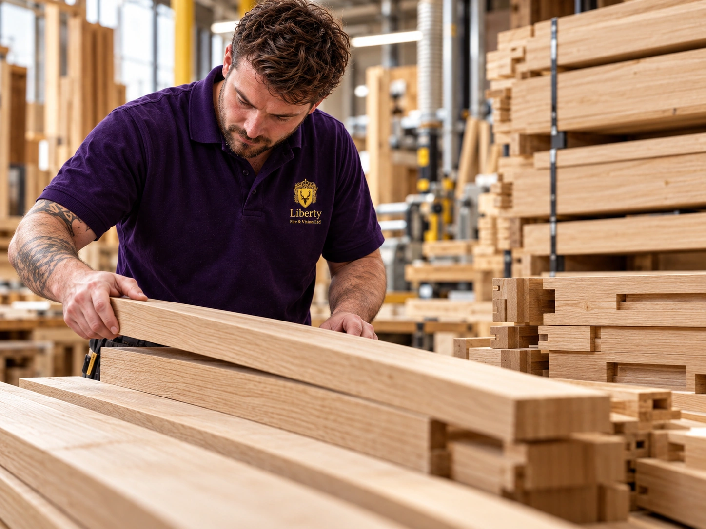 Prepared timber stock in a joinery workshop